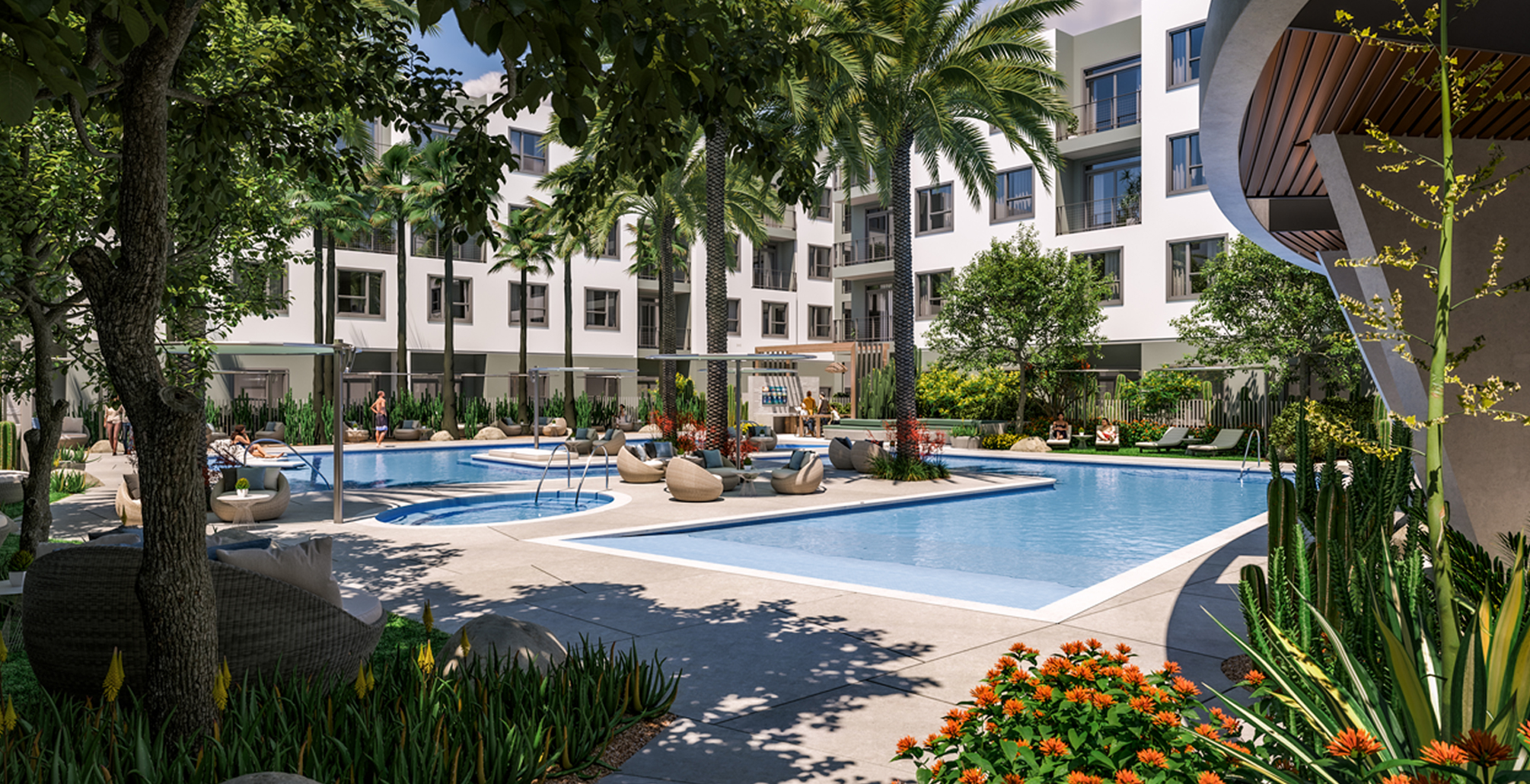 Vestra Apartments - Resident Pool with Lush Landscaping 